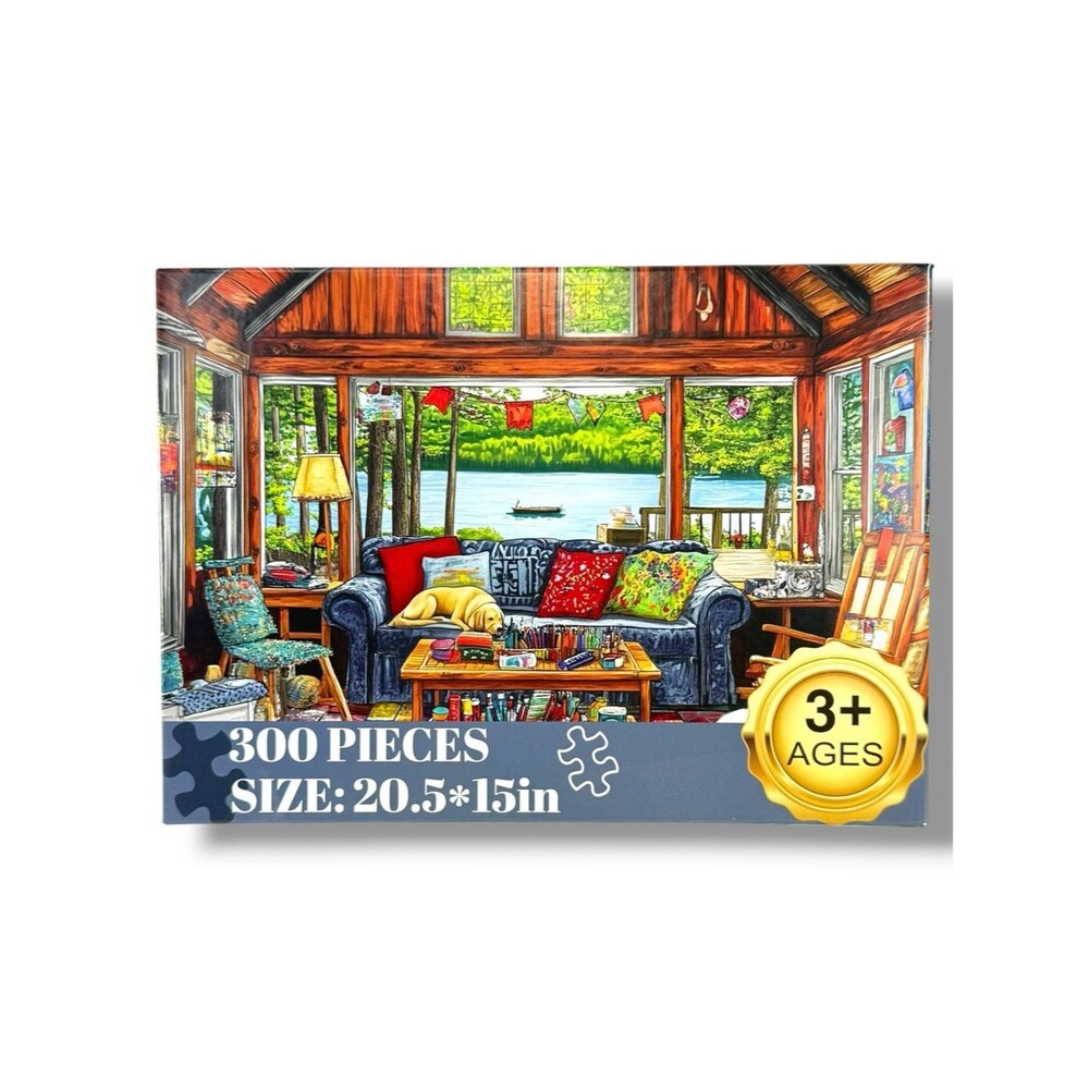 🧩 300 Piece Jigsaw Puzzle Lakeside Lodge Cabin Cozy